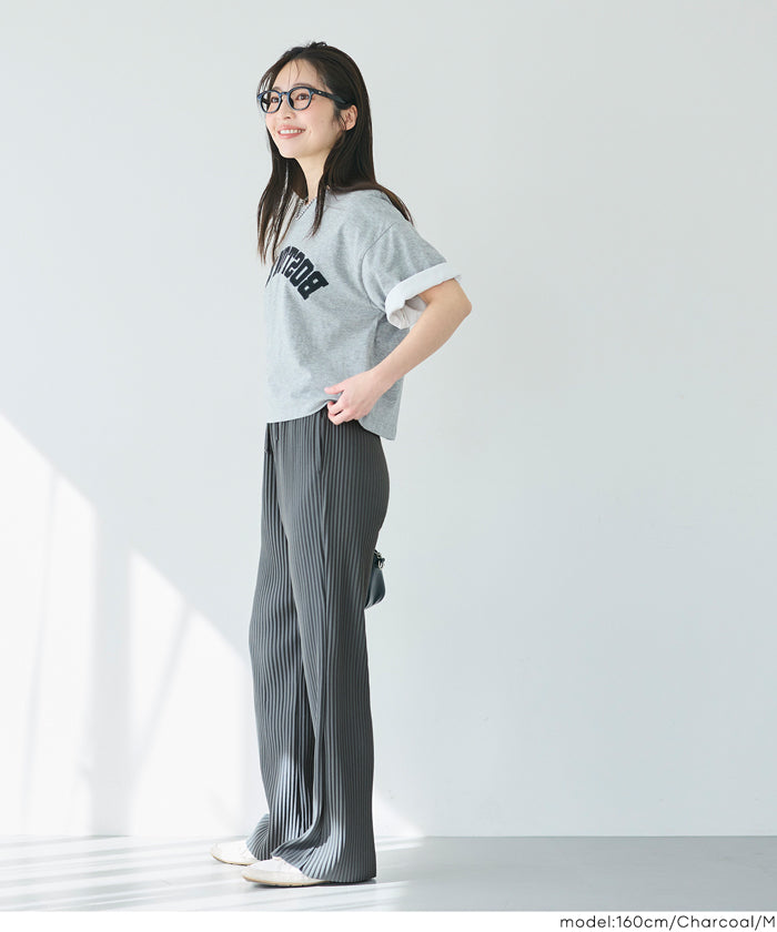 【可剪裁】薄款百褶修身喇叭寬褲