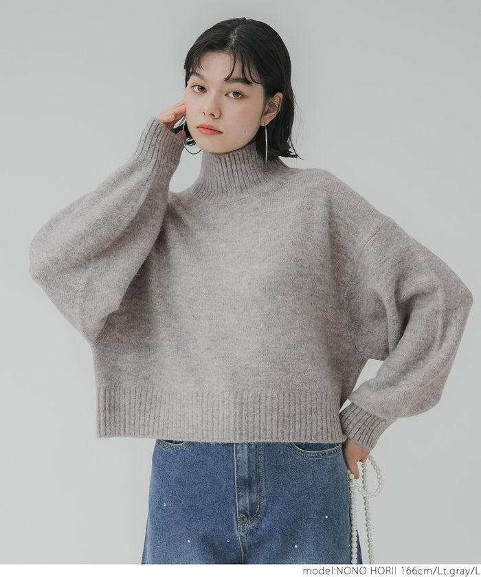 Balloon sleeves bottle neck knit