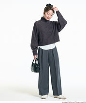 短版半高領泡泡袖毛衣