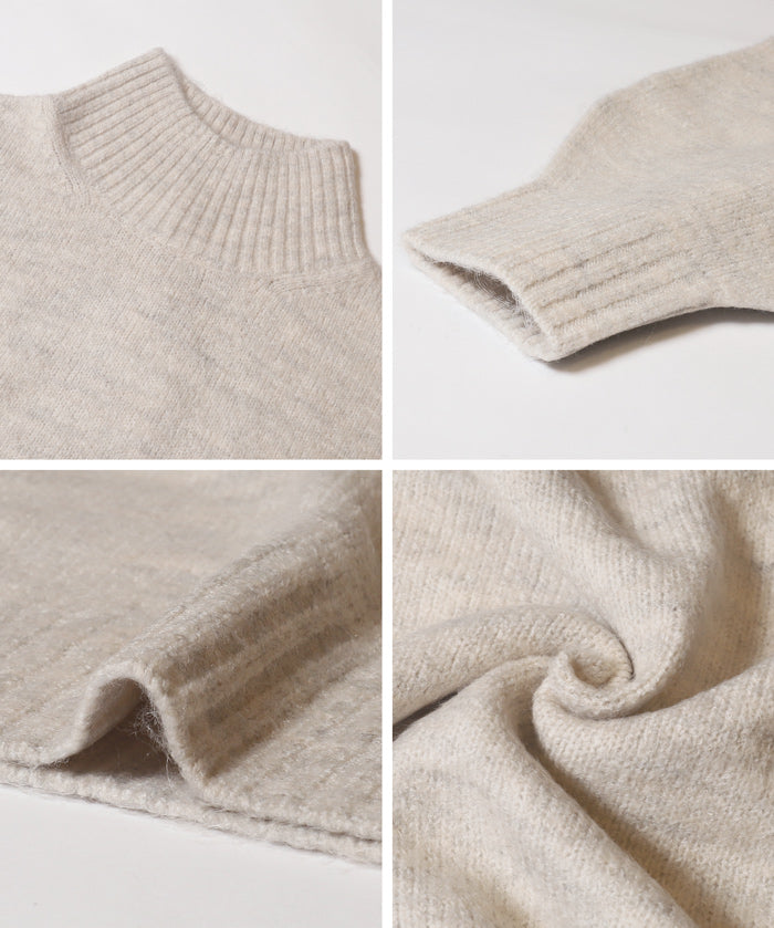 短版半高領泡泡袖毛衣