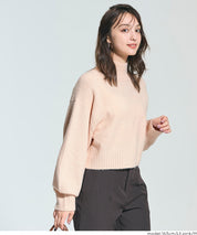 短版半高領泡泡袖毛衣