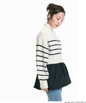 短版半高領泡泡袖毛衣