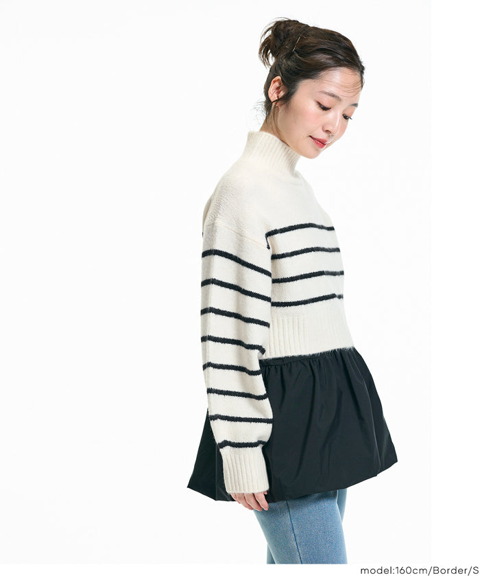 短版半高領泡泡袖毛衣