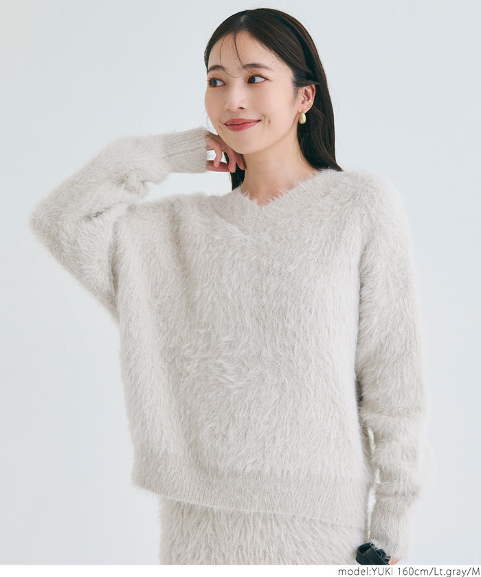 氣質女神毛毛感針織 V領毛衣
