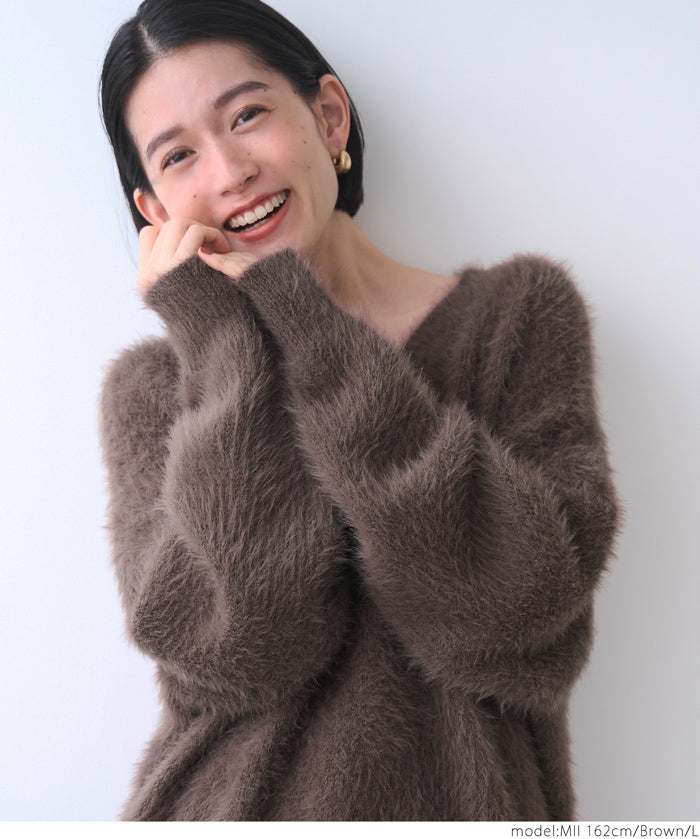 氣質女神毛毛感針織 V領毛衣