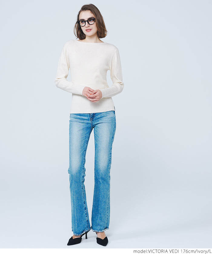 Angora touch boat neck rib knit