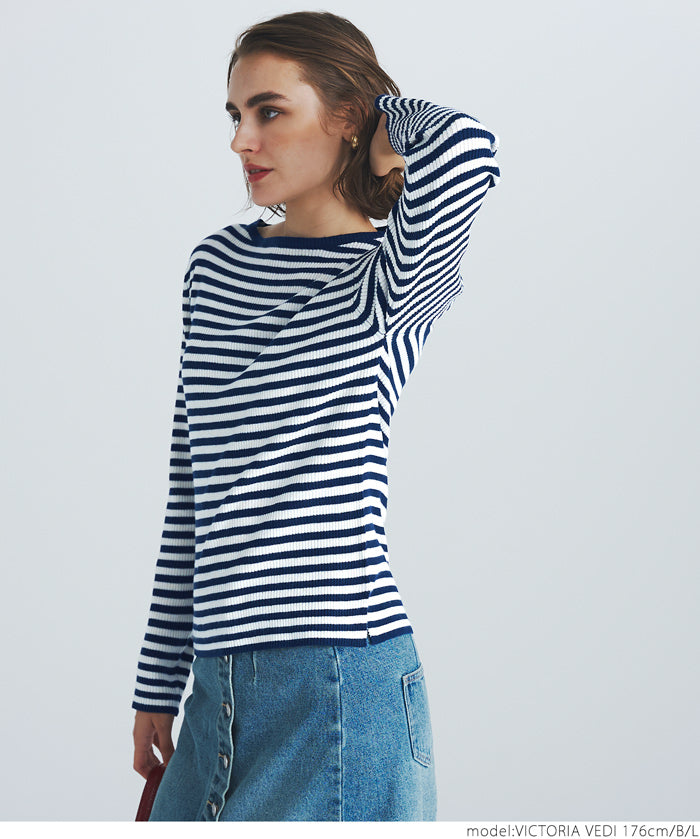 Angora touch boat neck rib knit