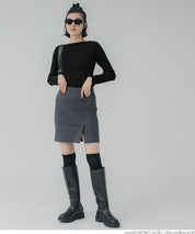Angora touch boat neck rib knit