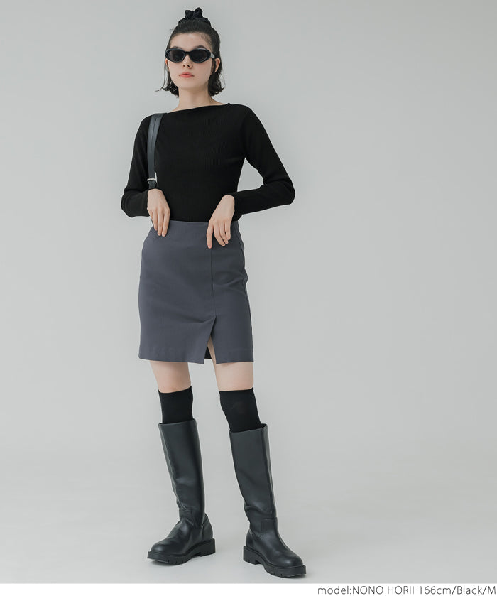 Angora touch boat neck rib knit