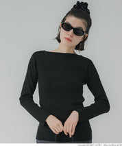Angora touch boat neck rib knit