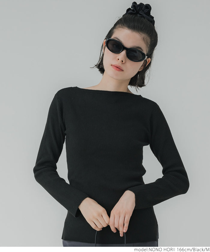 Angora touch boat neck rib knit