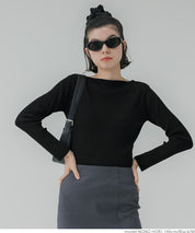 Angora touch boat neck rib knit