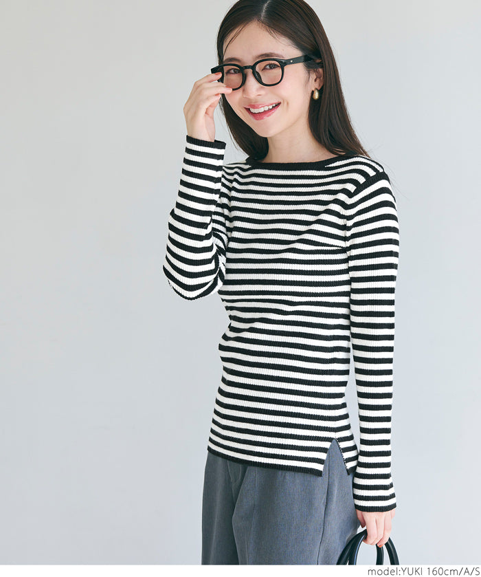 Angora touch boat neck rib knit