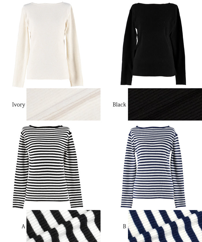 Angora touch boat neck rib knit