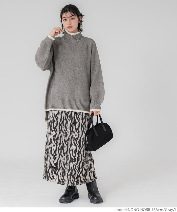 High neck two tone knit top