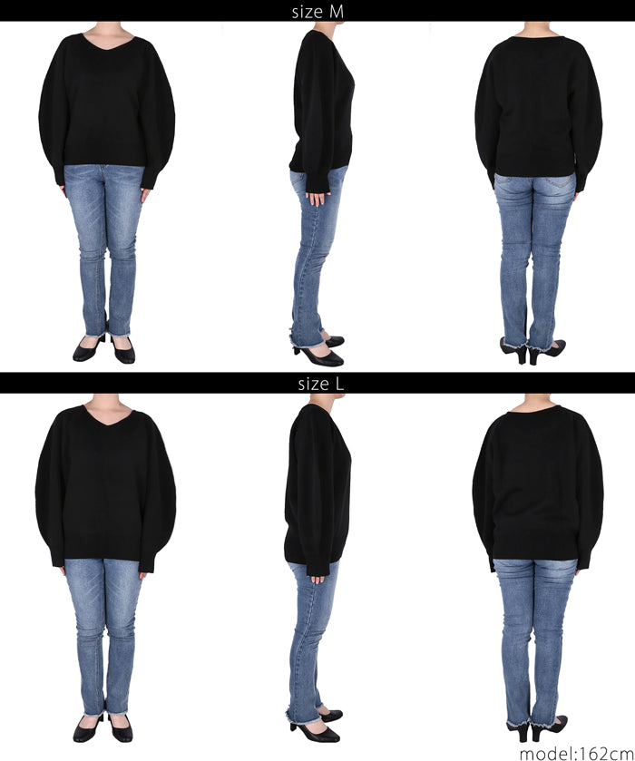 Volume sleeve V-neck knit