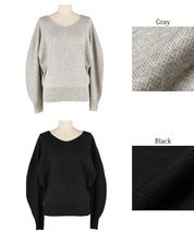 Volume sleeve V-neck knit