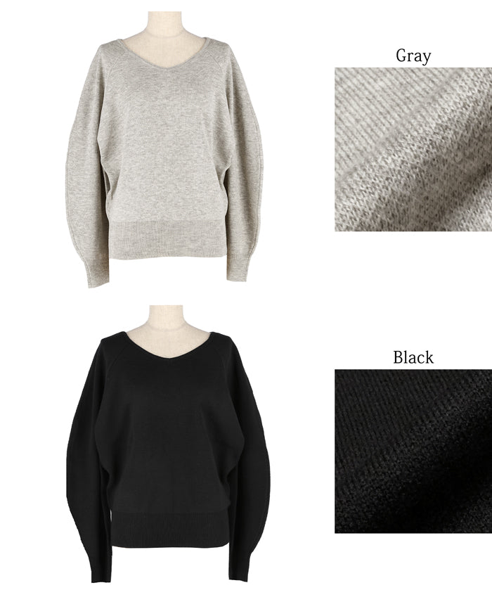 Volume sleeve V-neck knit