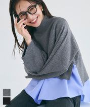 [2-piece set] high neck knit & blouse