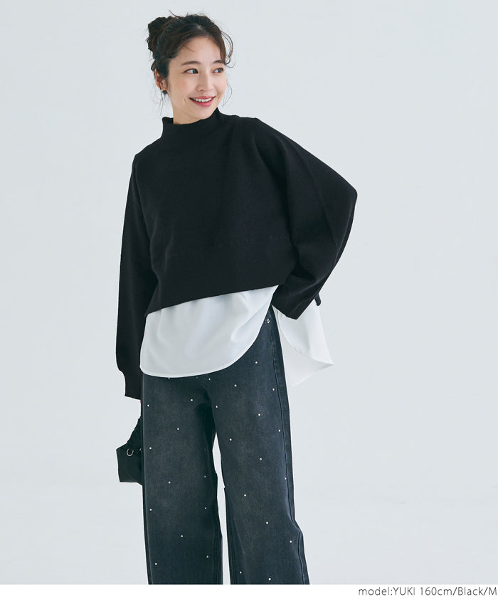 [2-piece set] high neck knit & blouse