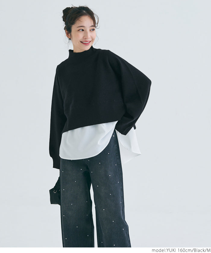 [2-piece set] high neck knit & blouse