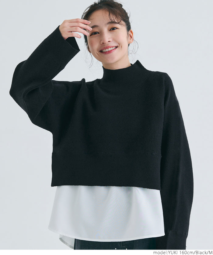 [2-piece set] high neck knit & blouse