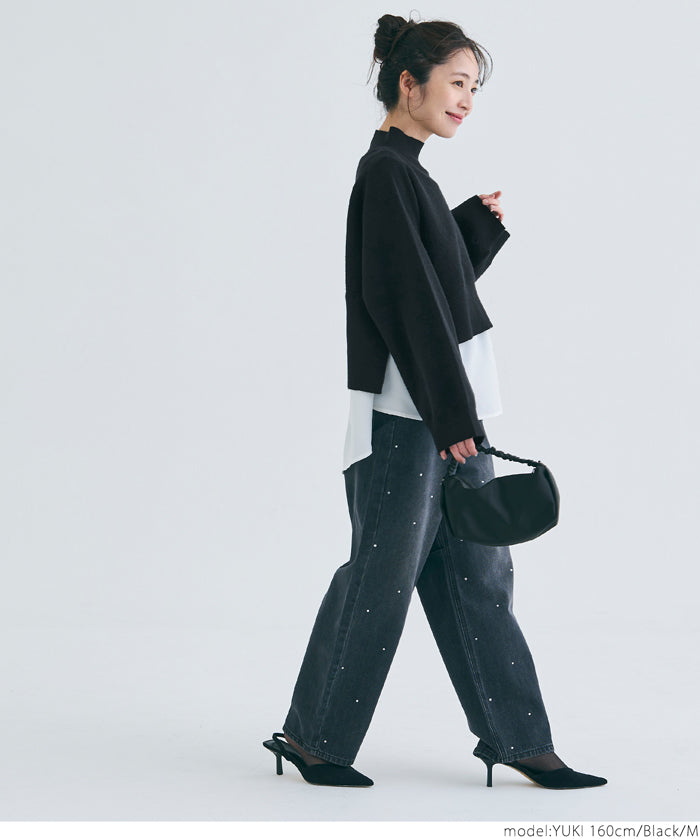 [2-piece set] high neck knit & blouse
