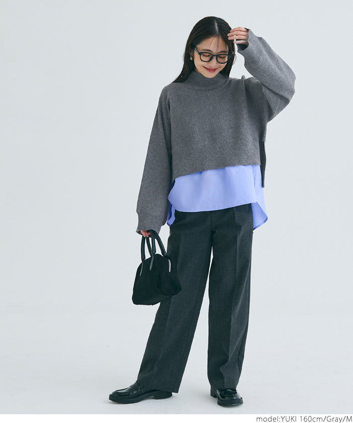 [2-piece set] high neck knit & blouse