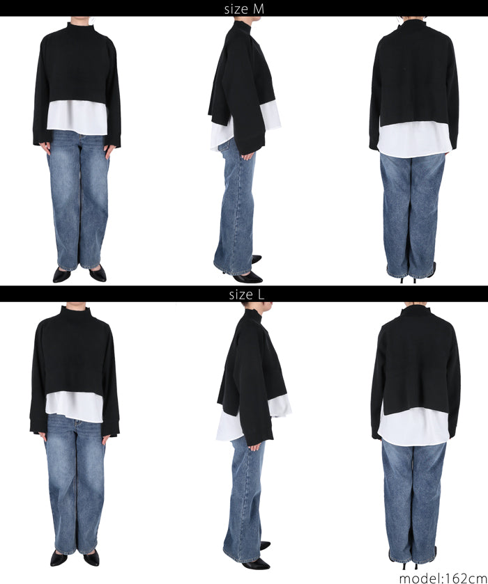 [2-piece set] high neck knit & blouse