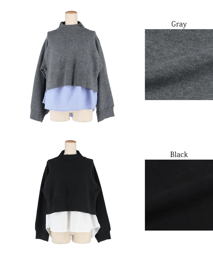 [2-piece set] high neck knit & blouse
