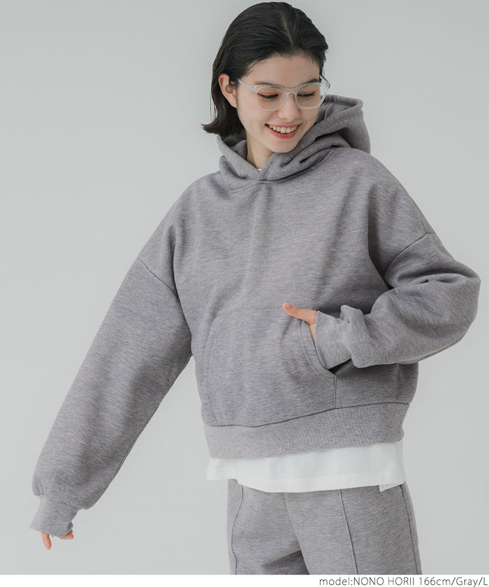Brushed lining cropped hoodie