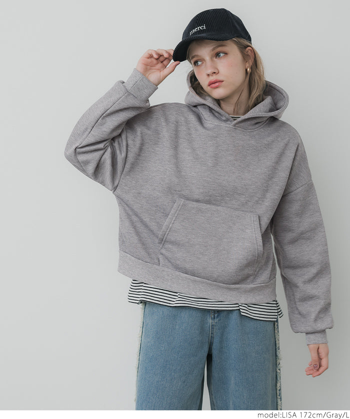 Brushed lining cropped hoodie