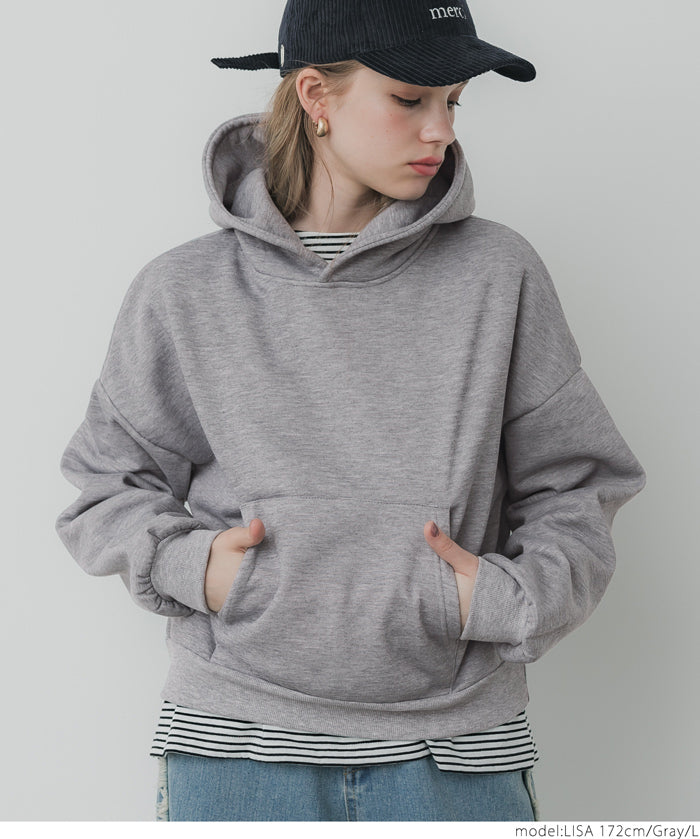 Brushed lining cropped hoodie