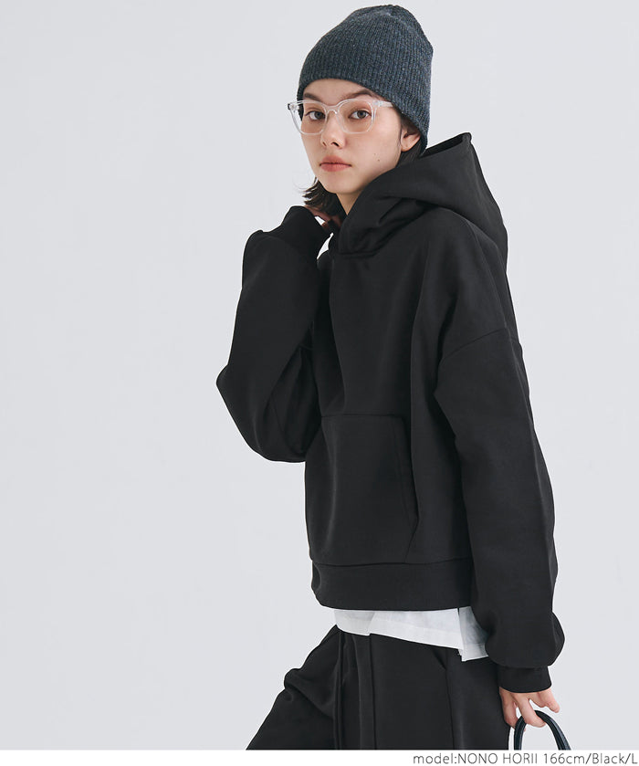 Brushed lining cropped hoodie