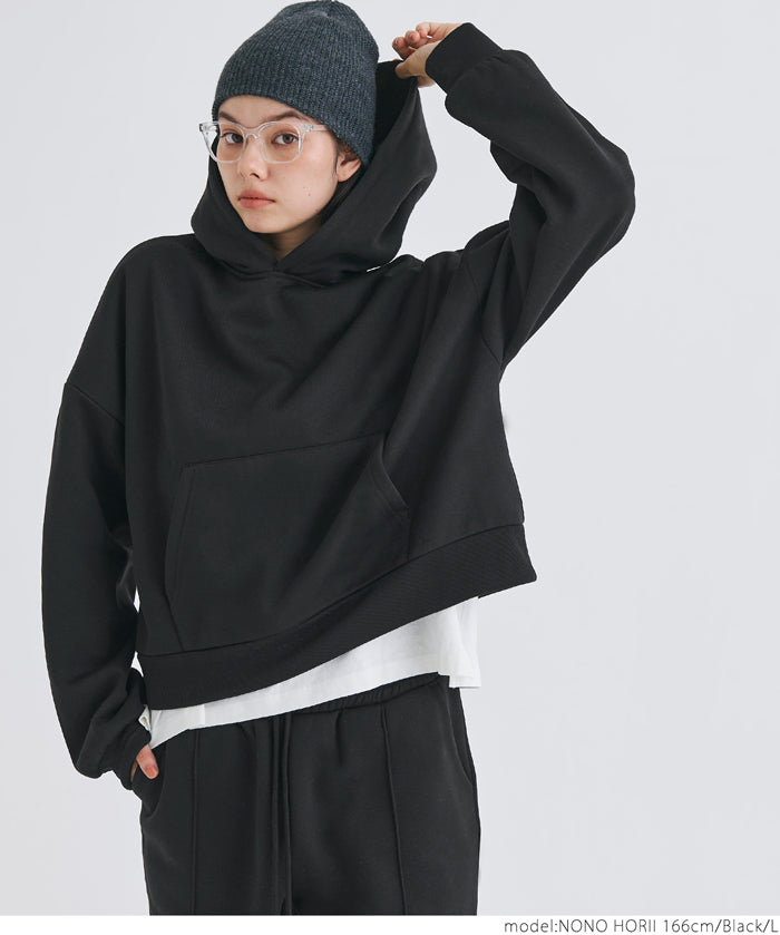 Brushed lining cropped hoodie