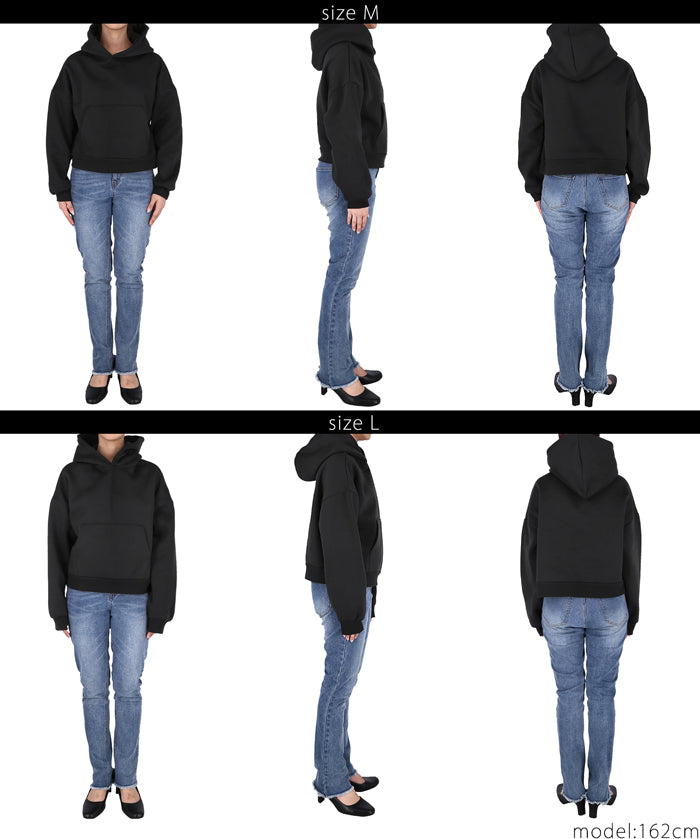 Brushed lining cropped hoodie