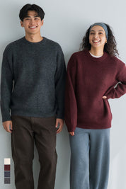 男裝純色絨感圓領長袖毛衣 男女通用