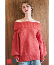 Balloon sleeve off-shoulder knit top