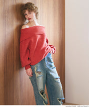 Balloon sleeve off-shoulder knit top