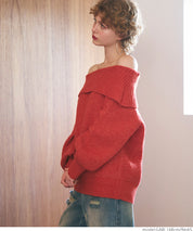Balloon sleeve off-shoulder knit top