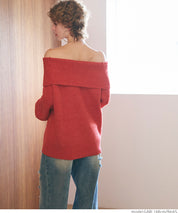 Balloon sleeve off-shoulder knit top