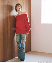 Balloon sleeve off-shoulder knit top
