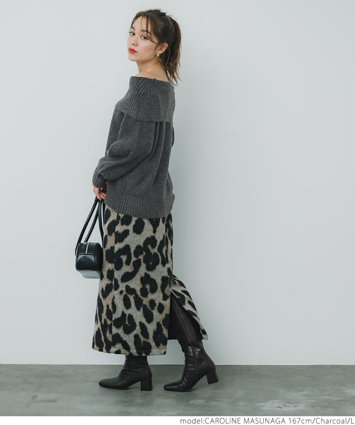 Balloon sleeve off-shoulder knit top