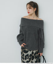 Balloon sleeve off-shoulder knit top