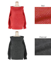 Balloon sleeve off-shoulder knit top