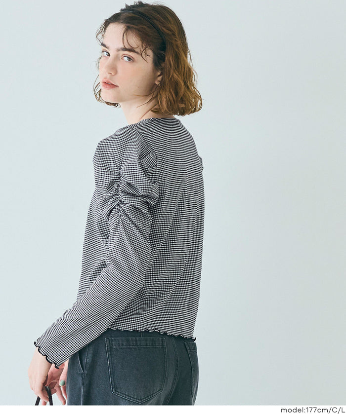 Thin pleated long sleeve round neck willow top