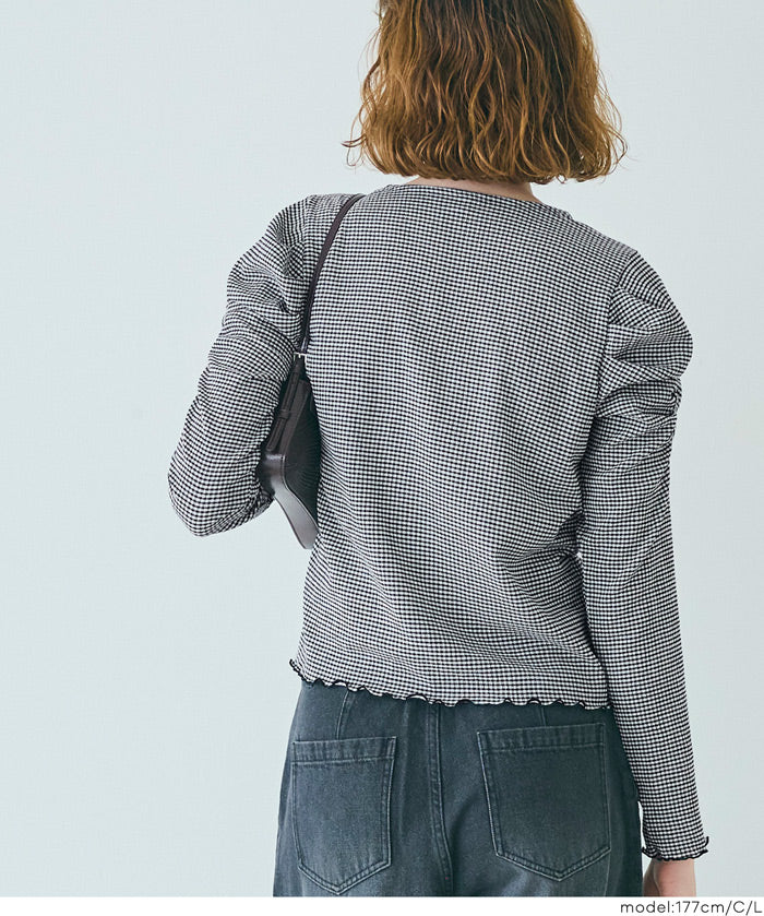 Thin pleated long sleeve round neck willow top