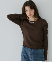 Thin pleated long sleeve round neck willow top