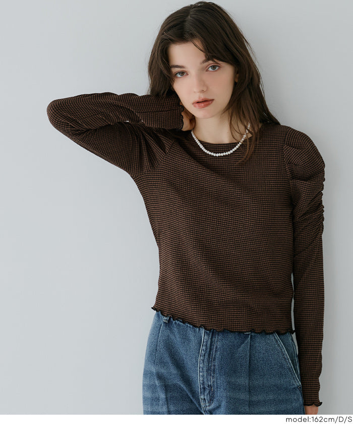 Thin pleated long sleeve round neck willow top