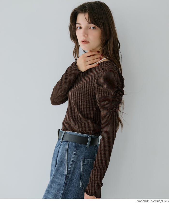 Thin pleated long sleeve round neck willow top